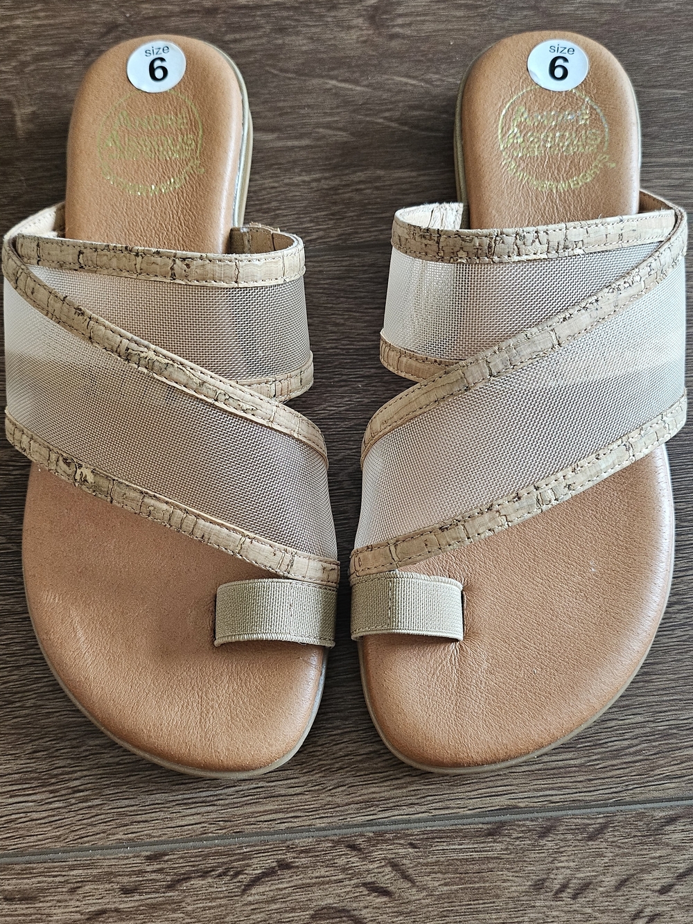 Andre Assous Beige Mesh and Cork Trim Slide Sandals